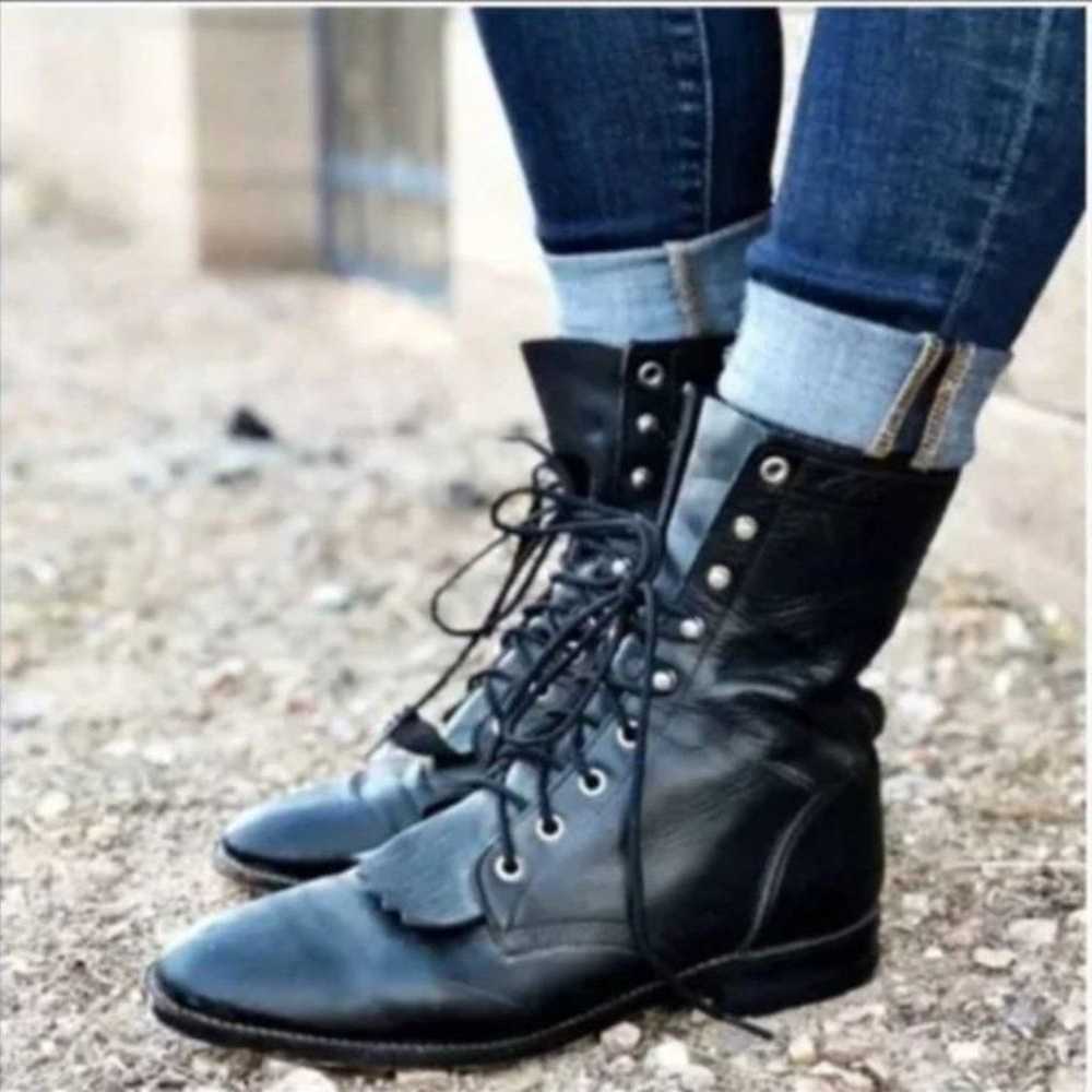 Vintage Justin Stone Gray Leather Roper Boots Siz… - image 1