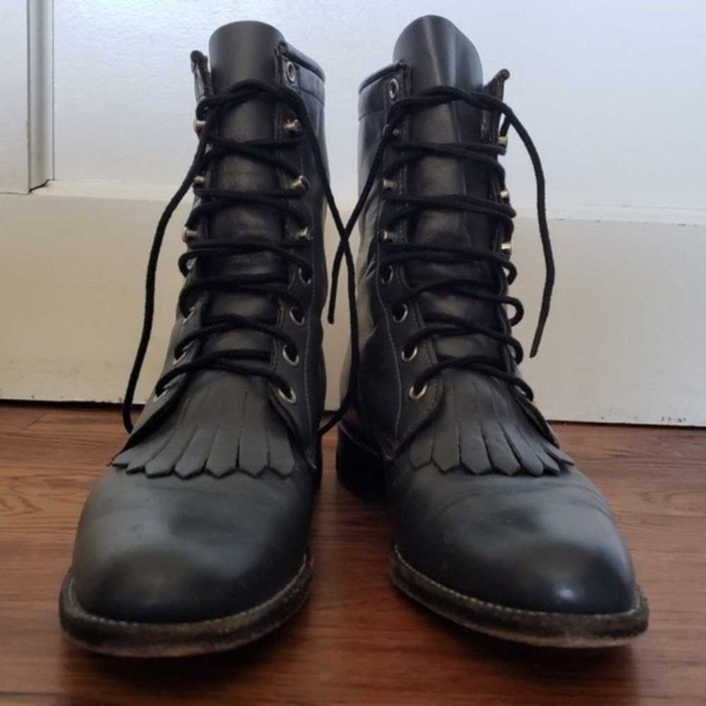 Vintage Justin Stone Gray Leather Roper Boots Siz… - image 2
