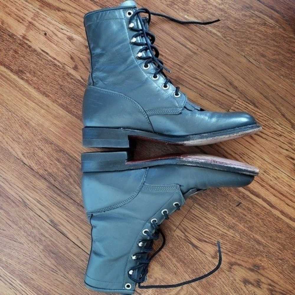 Vintage Justin Stone Gray Leather Roper Boots Siz… - image 7