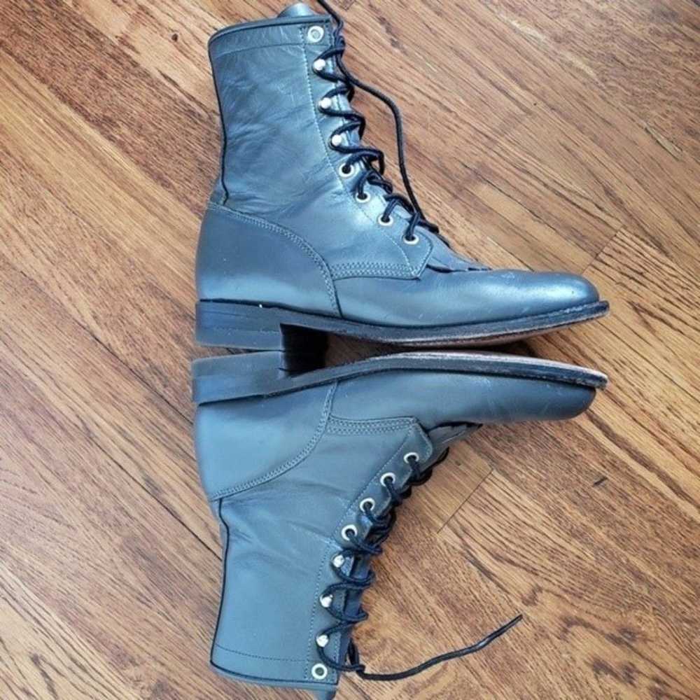 Vintage Justin Stone Gray Leather Roper Boots Siz… - image 8
