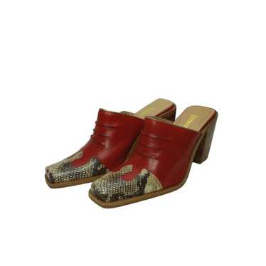 Vintage RIVERSTONE Red Leather Hi Heel Boots Mules