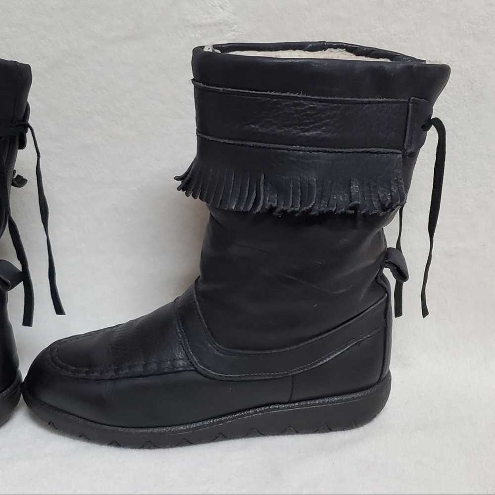 70s Vintage Black Leather Bold Fringe Round Toe S… - image 11