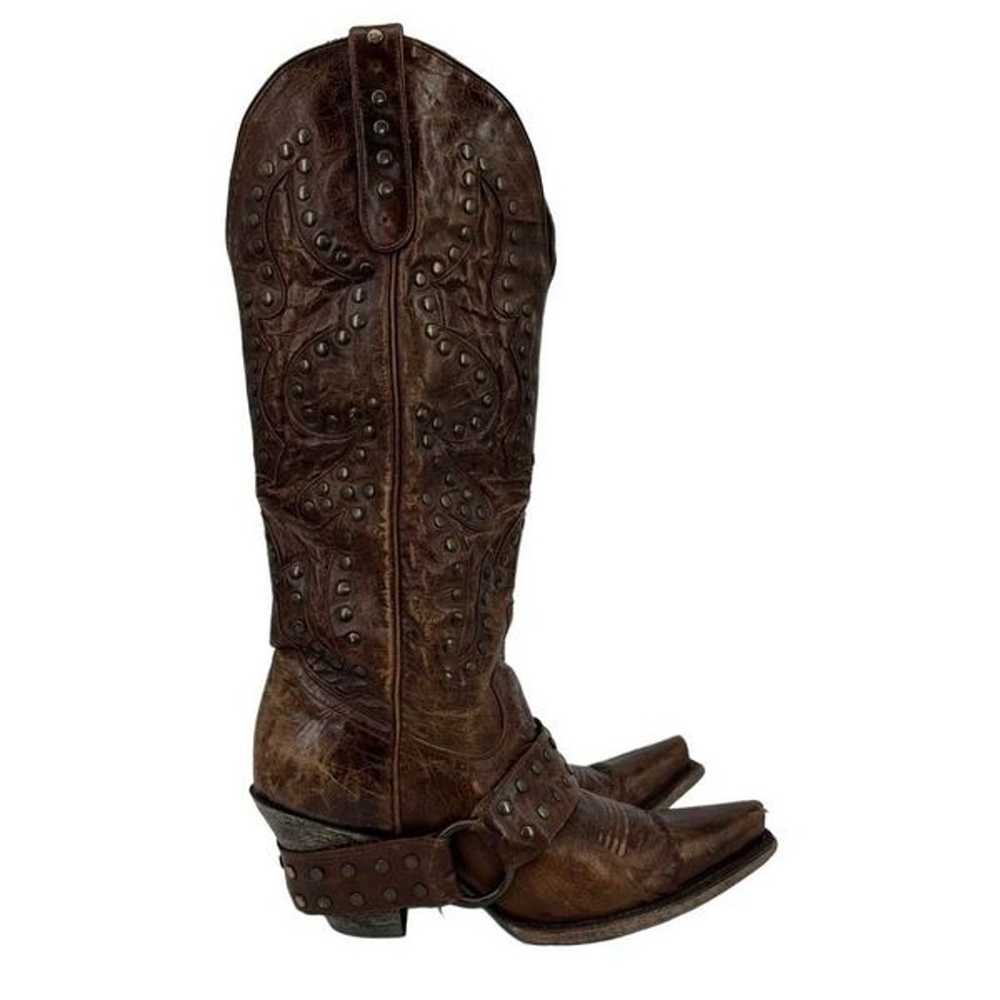 Lane Women Brown Leather Studded Tall Cowboy Boot… - image 2