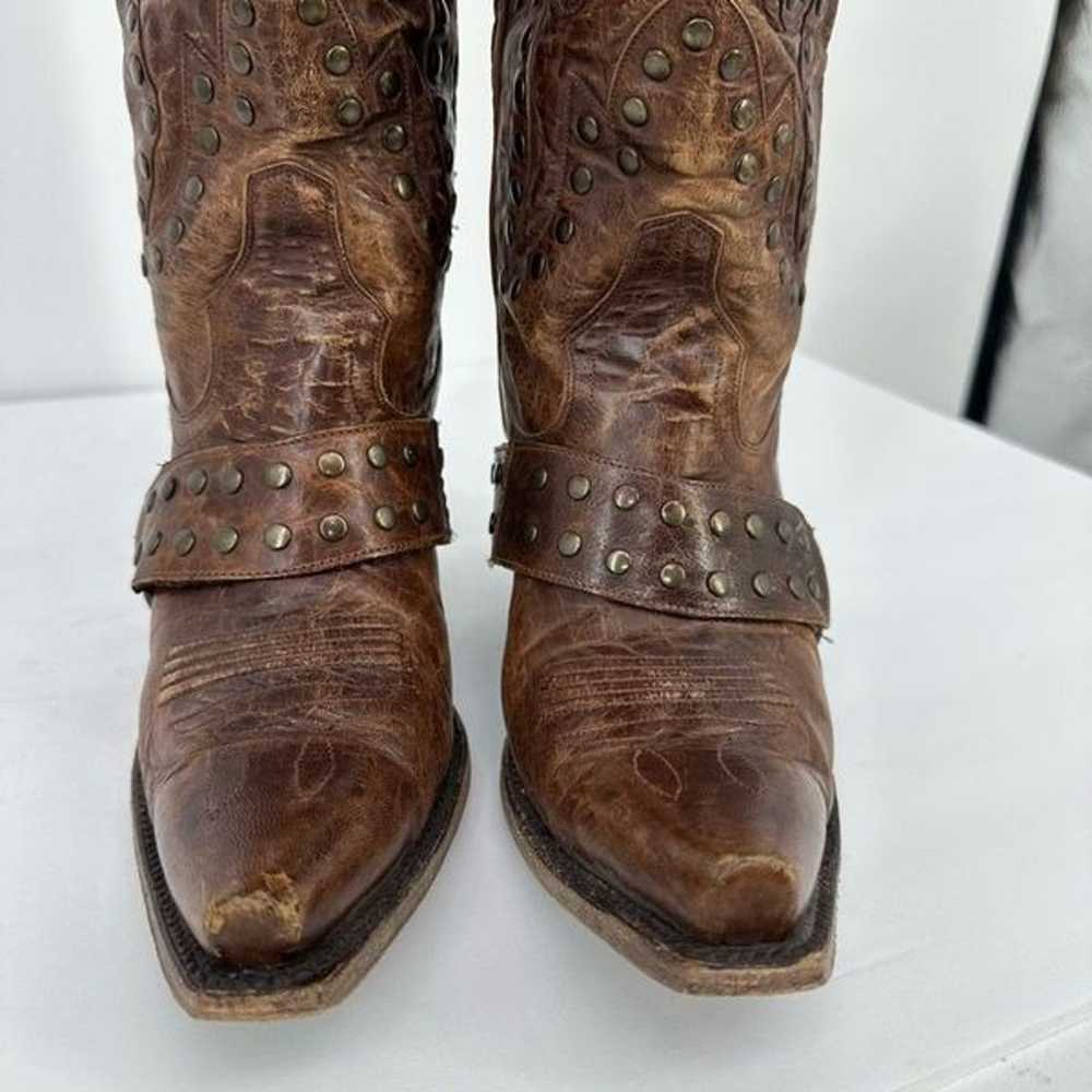Lane Women Brown Leather Studded Tall Cowboy Boot… - image 6