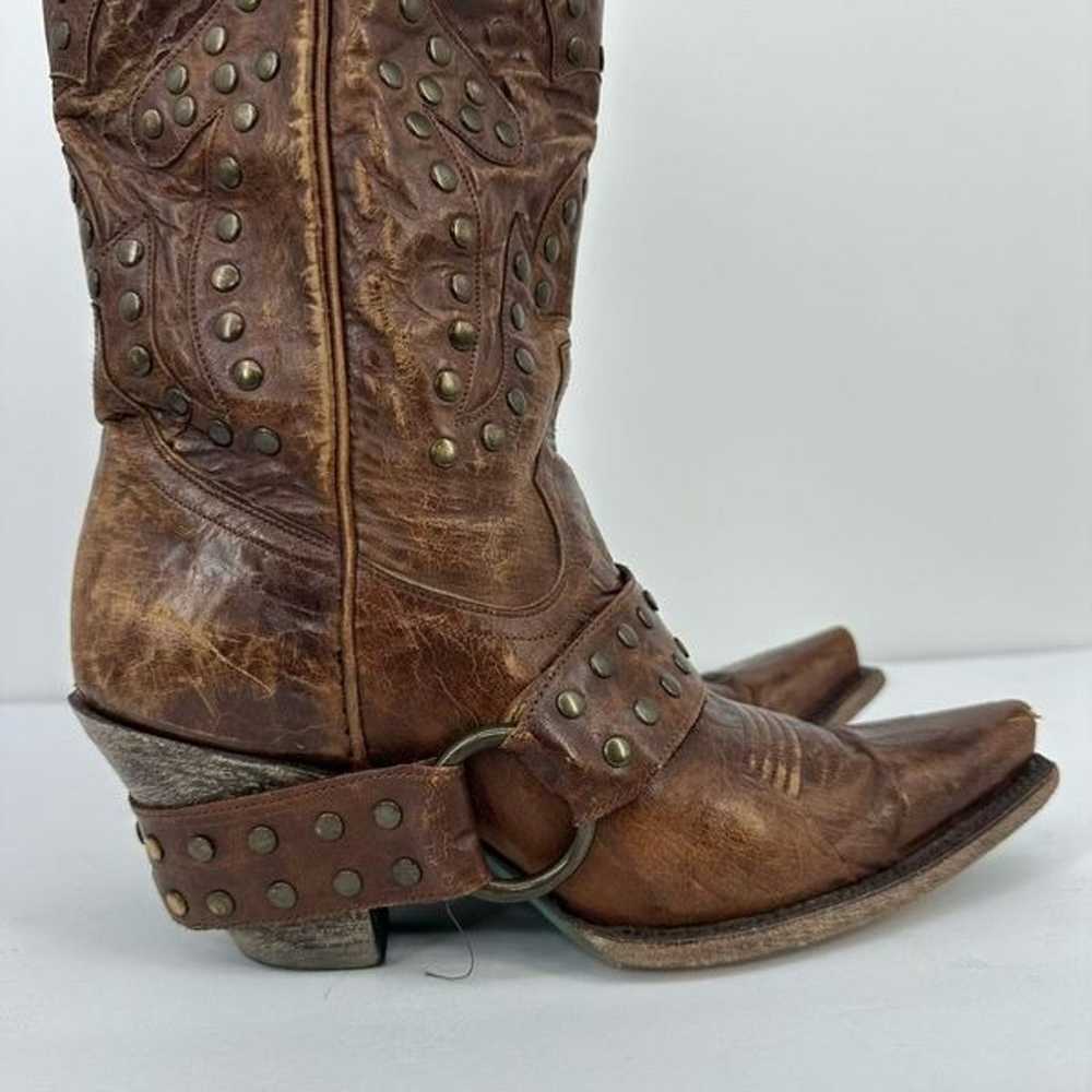 Lane Women Brown Leather Studded Tall Cowboy Boot… - image 7