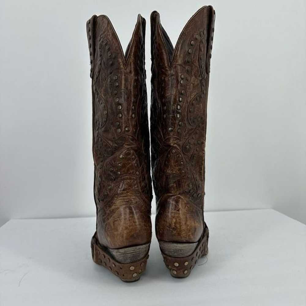 Lane Women Brown Leather Studded Tall Cowboy Boot… - image 9