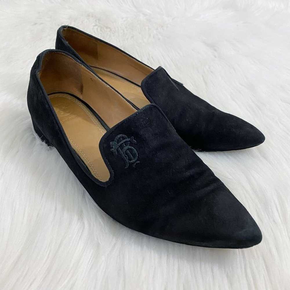 Tory Burch Black Suede Pointy Toe Loafers Embroid… - image 1
