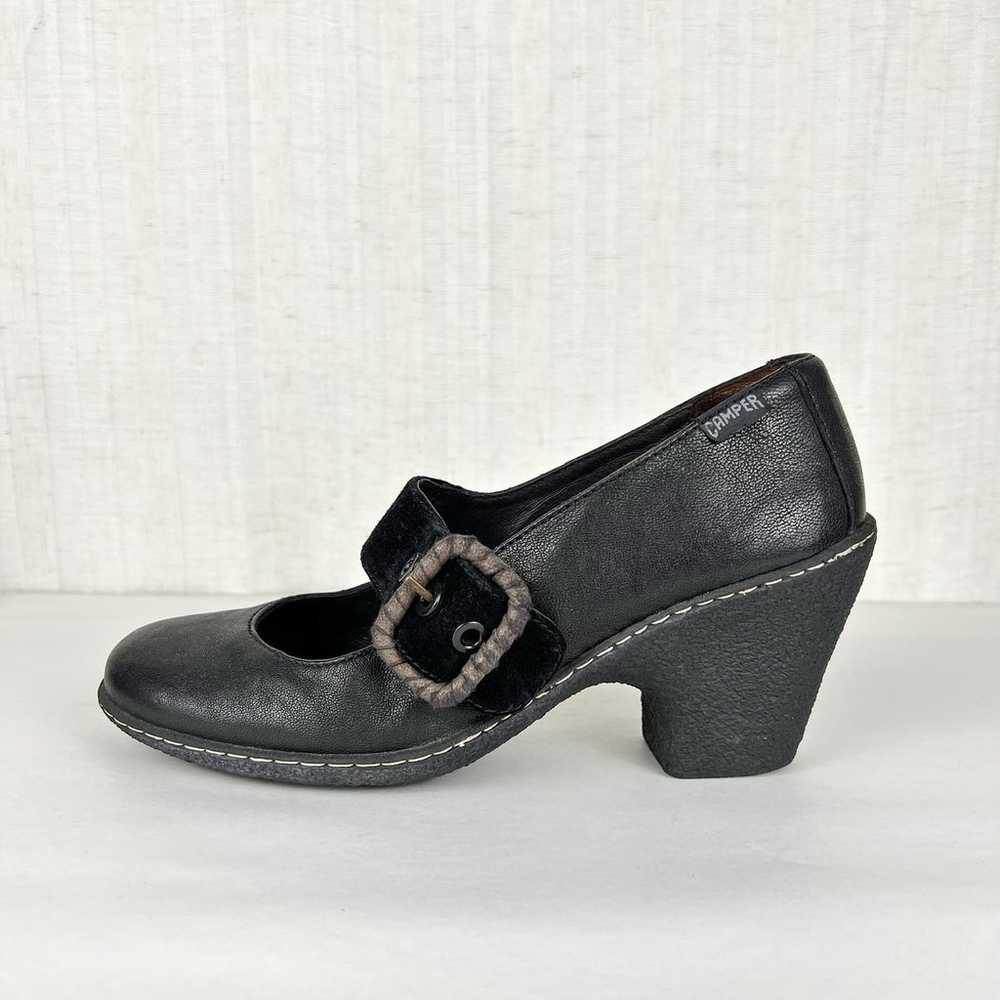 Camper Black Leather & Suede Mary Jane Buckle Hee… - image 2