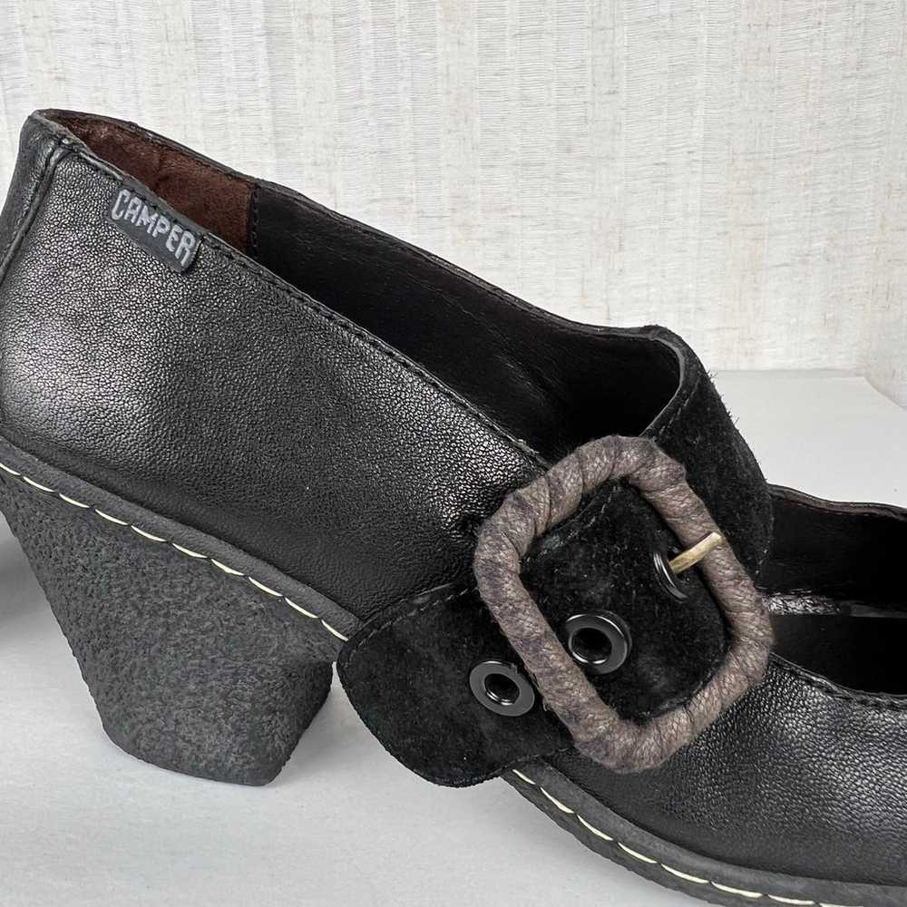 Camper Black Leather & Suede Mary Jane Buckle Hee… - image 3