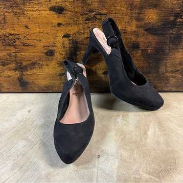 Vintage Tamaris black suede sling back high heels 