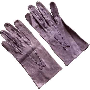 Lavender Leather Wrist Length Gloves With Tiny Bo… - image 1