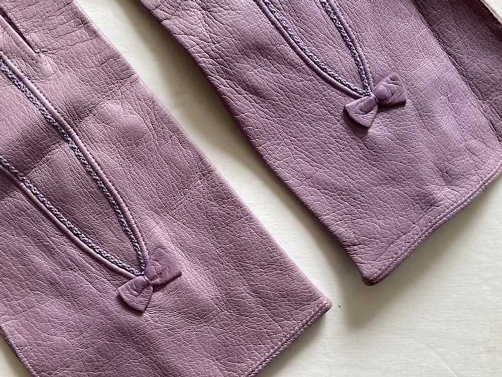 Lavender Leather Wrist Length Gloves With Tiny Bo… - image 2