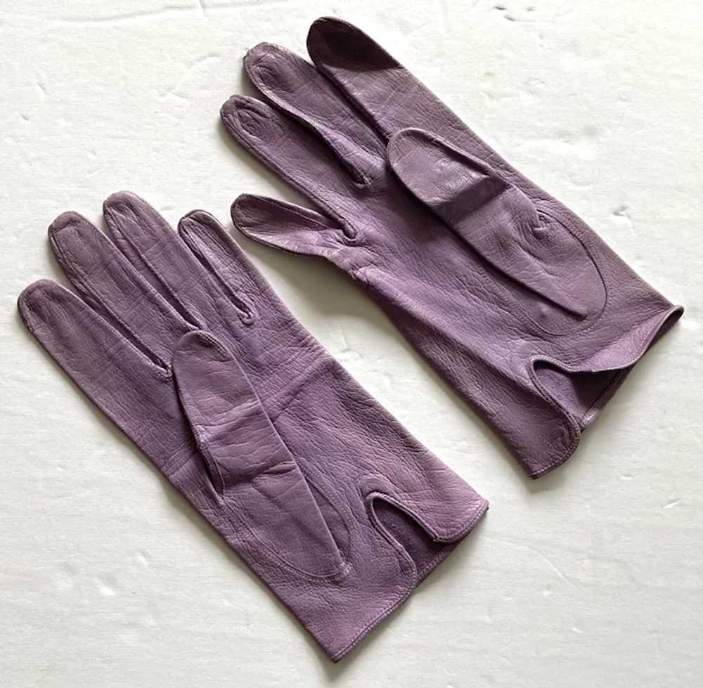 Lavender Leather Wrist Length Gloves With Tiny Bo… - image 3