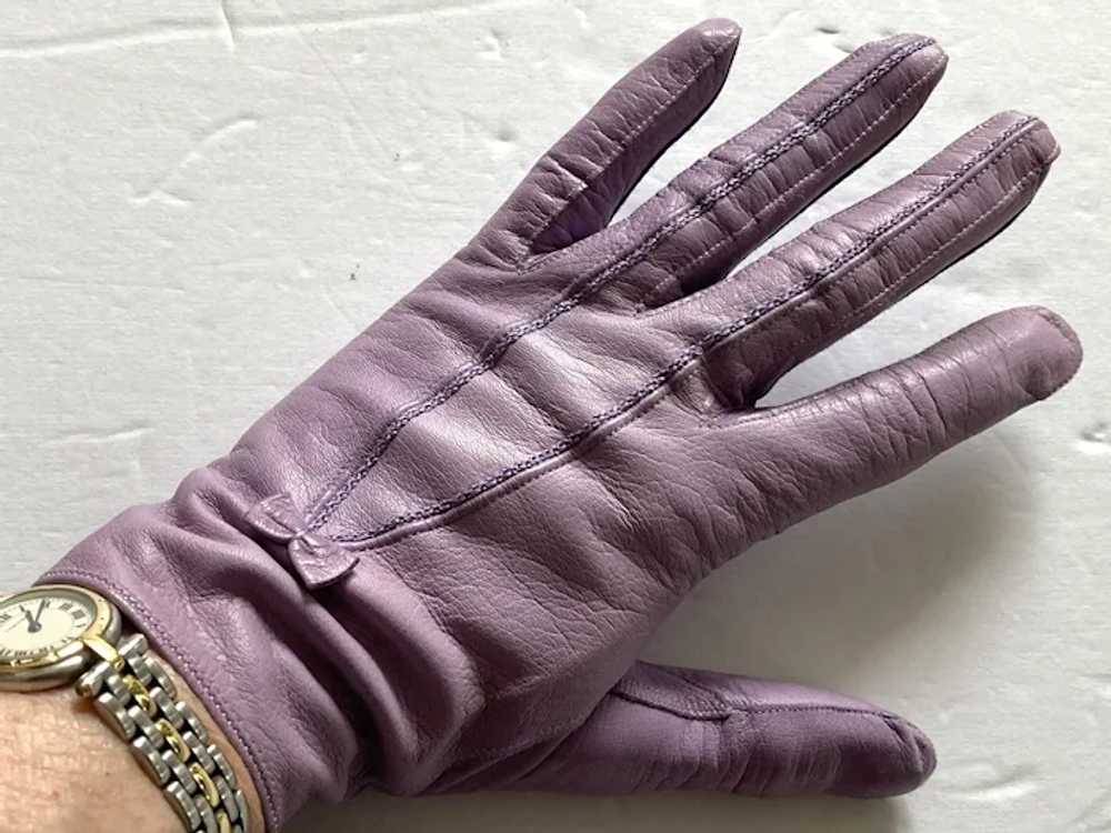 Lavender Leather Wrist Length Gloves With Tiny Bo… - image 4