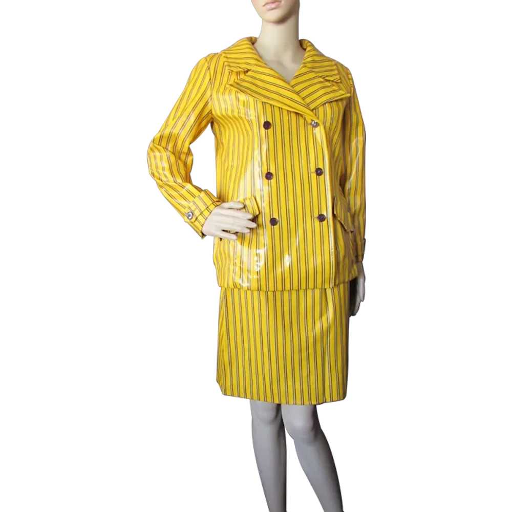Super Mod 1960 Era Vinyl Suit Bright Yellow Strip… - image 1