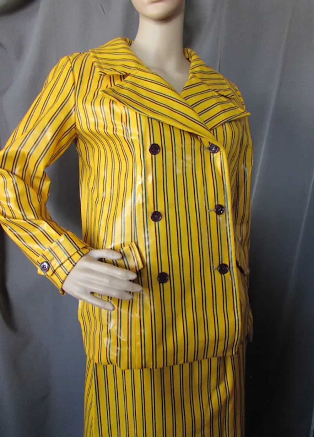 Super Mod 1960 Era Vinyl Suit Bright Yellow Strip… - image 2