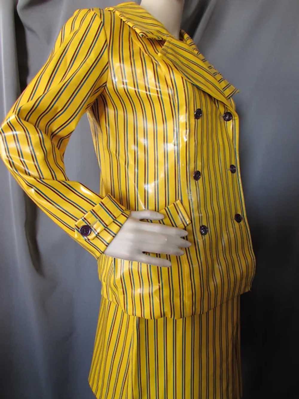 Super Mod 1960 Era Vinyl Suit Bright Yellow Strip… - image 3