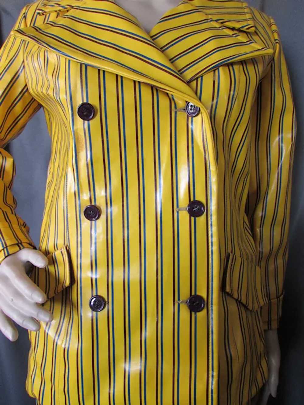 Super Mod 1960 Era Vinyl Suit Bright Yellow Strip… - image 4