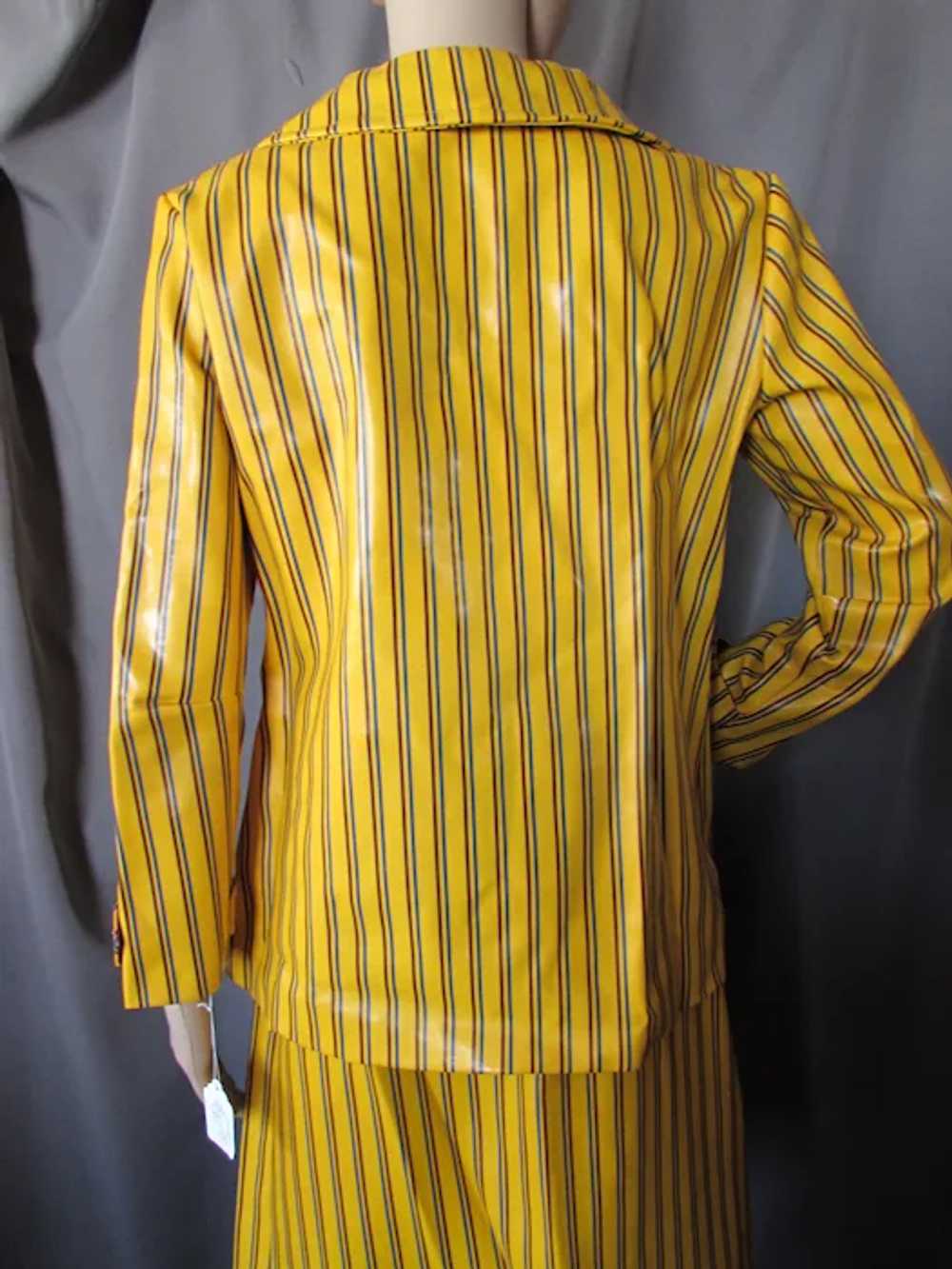 Super Mod 1960 Era Vinyl Suit Bright Yellow Strip… - image 5
