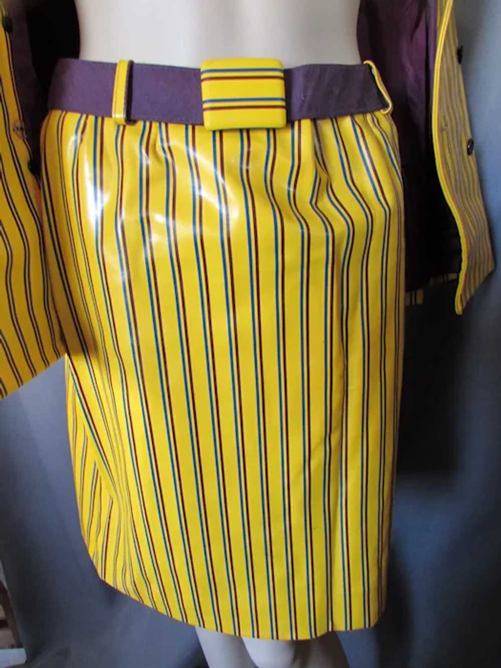 Super Mod 1960 Era Vinyl Suit Bright Yellow Strip… - image 7