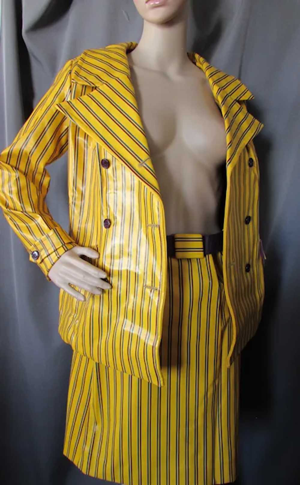 Super Mod 1960 Era Vinyl Suit Bright Yellow Strip… - image 9