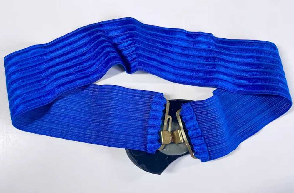 Vintage 1980s elastic stretchy belt, electric blu… - image 3