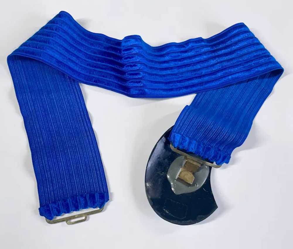 Vintage 1980s elastic stretchy belt, electric blu… - image 4