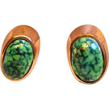 Early Matisse Oval Shaped Green Enamel Earrings - image 1