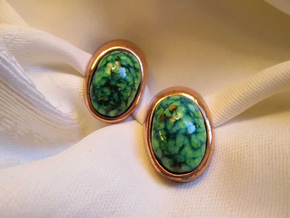 Early Matisse Oval Shaped Green Enamel Earrings - image 2