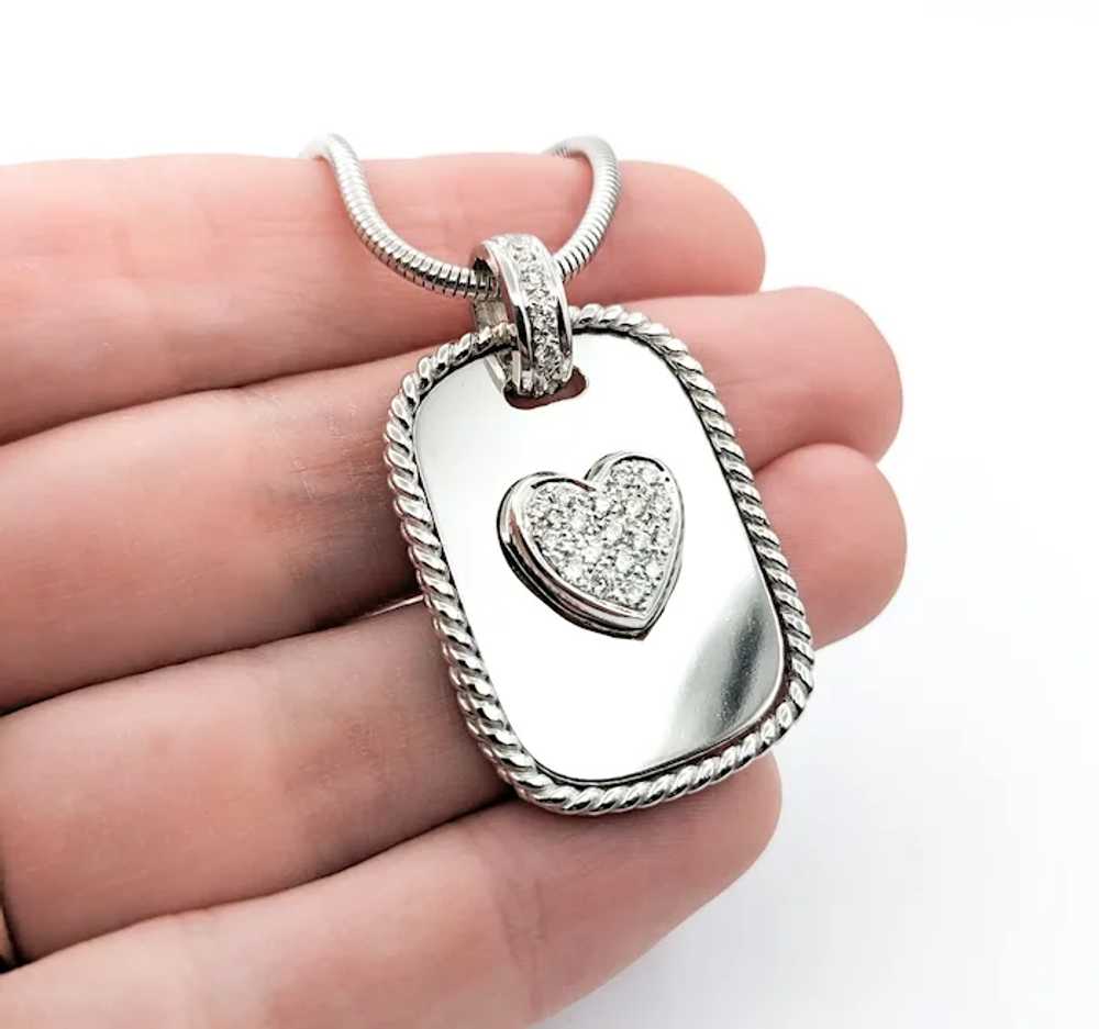 Diamond Cassis Dog Tag Pave Heart Pendant In Whit… - image 2