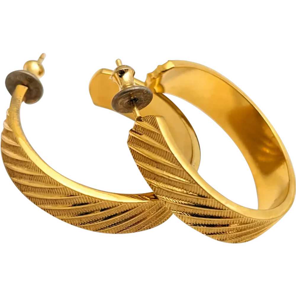 Designer Monet Textured Gold Tone Hoop Earrings - image 1