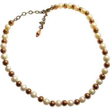 Renoir Copper and Faux Pearl Strand Necklace