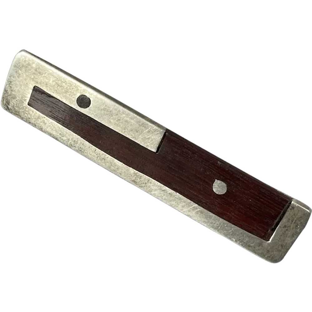 Mexican Sterling & Wood Mid-Century Tie Bar Clasp - image 1