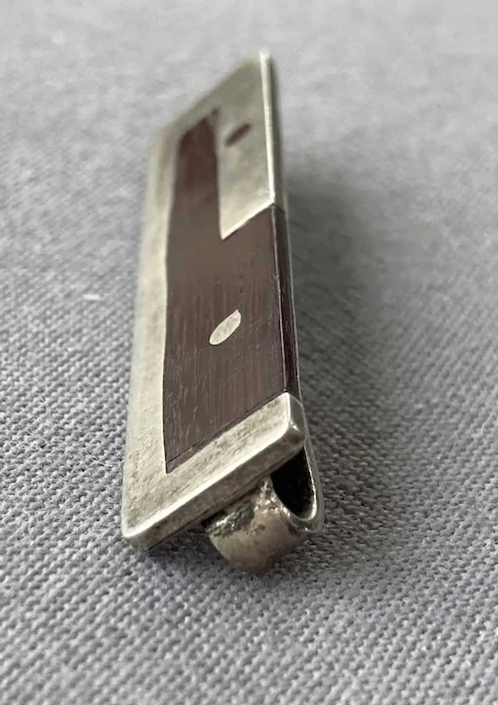 Mexican Sterling & Wood Mid-Century Tie Bar Clasp - image 2