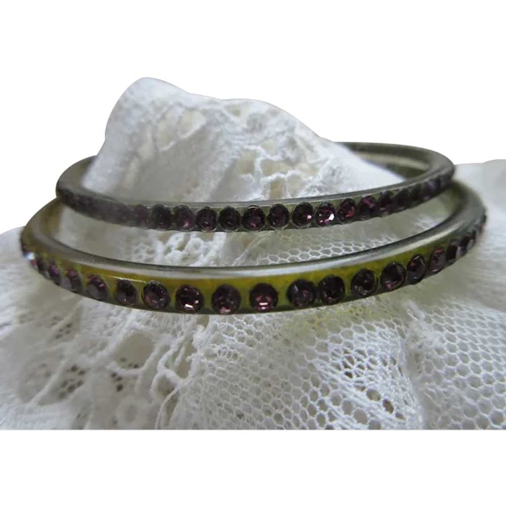 Vintage Deco Celluloid Bangle Bracelets Inset Pas… - image 1