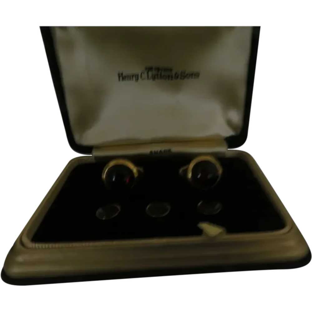 Swank Red Stone Cufflinks and Button Studs in Box… - image 1