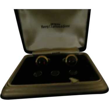 Swank Red Stone Cufflinks and Button Studs in Box… - image 1