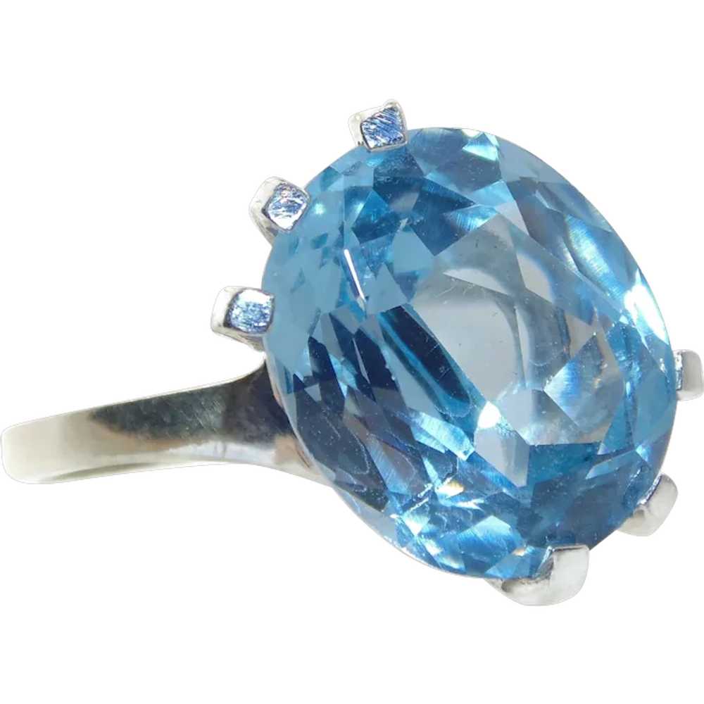 Oval Cut Blue Topaz Ring in 14k White Gold - image 1