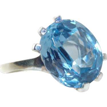 Oval Cut Blue Topaz Ring in 14k White Gold - image 1