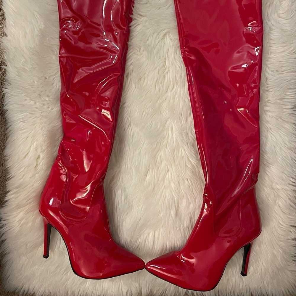 Handmade leather Red thigh high heels - image 2