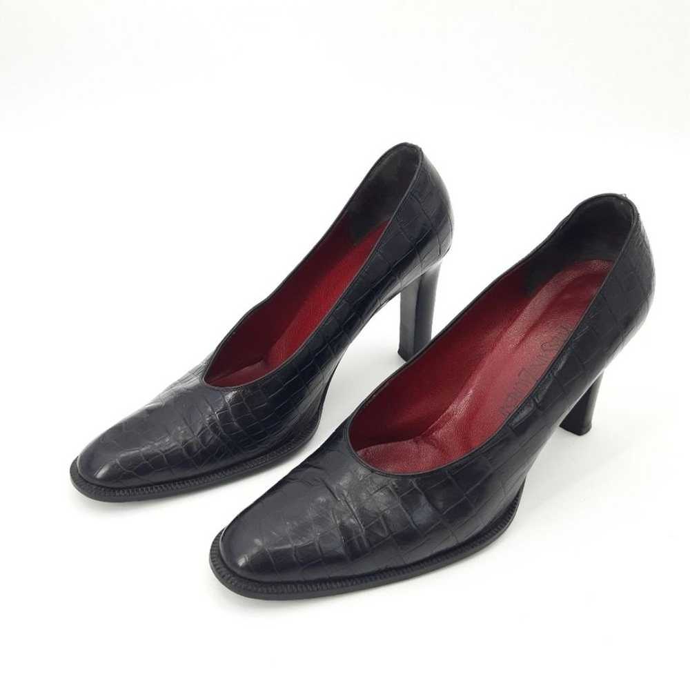 YSL | Vintage Croc Embossed Leather Heels in Black - image 10
