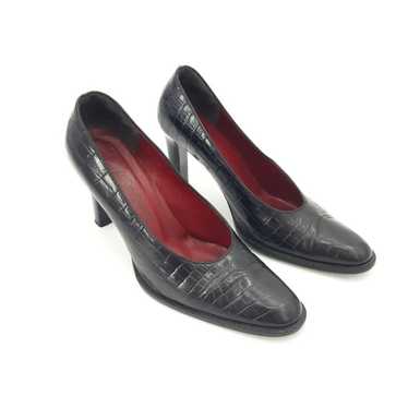 YSL | Vintage Croc Embossed Leather Heels in Black - image 1
