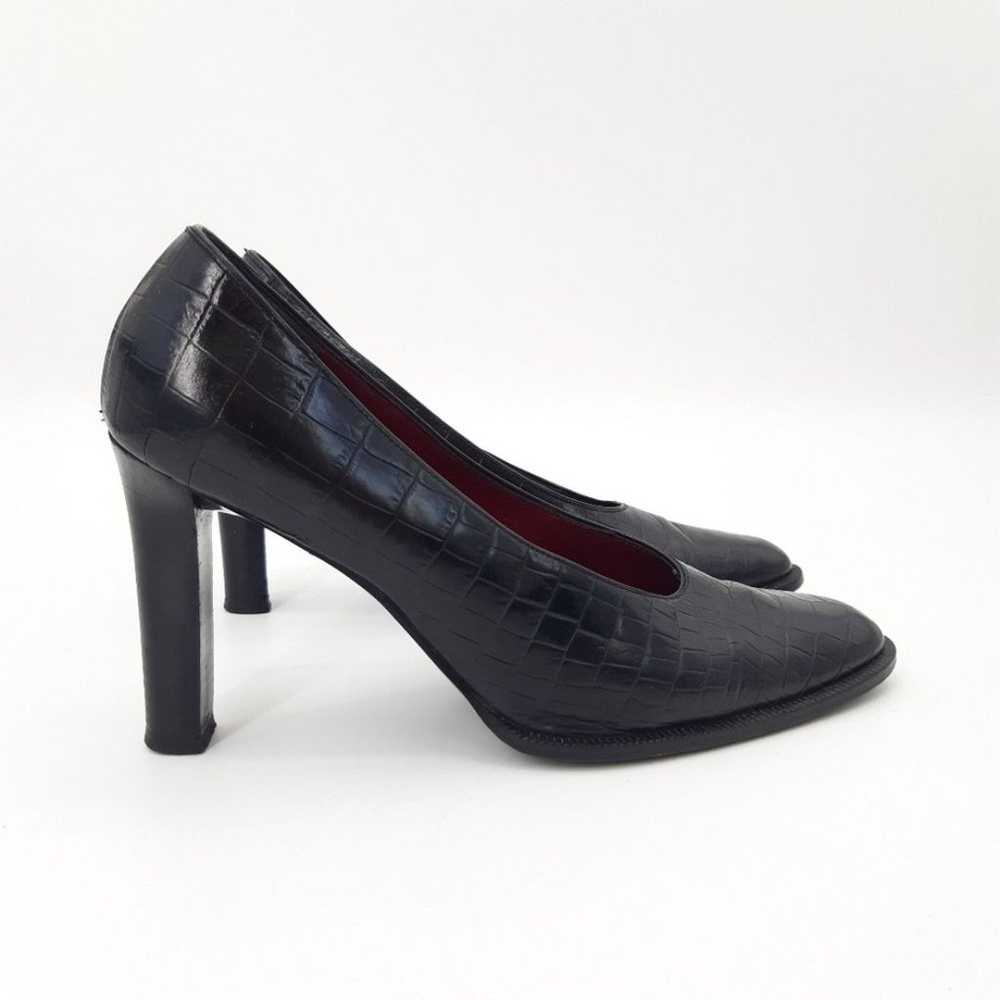 YSL | Vintage Croc Embossed Leather Heels in Black - image 2