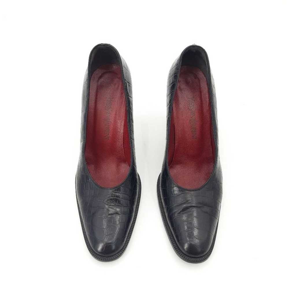 YSL | Vintage Croc Embossed Leather Heels in Black - image 3