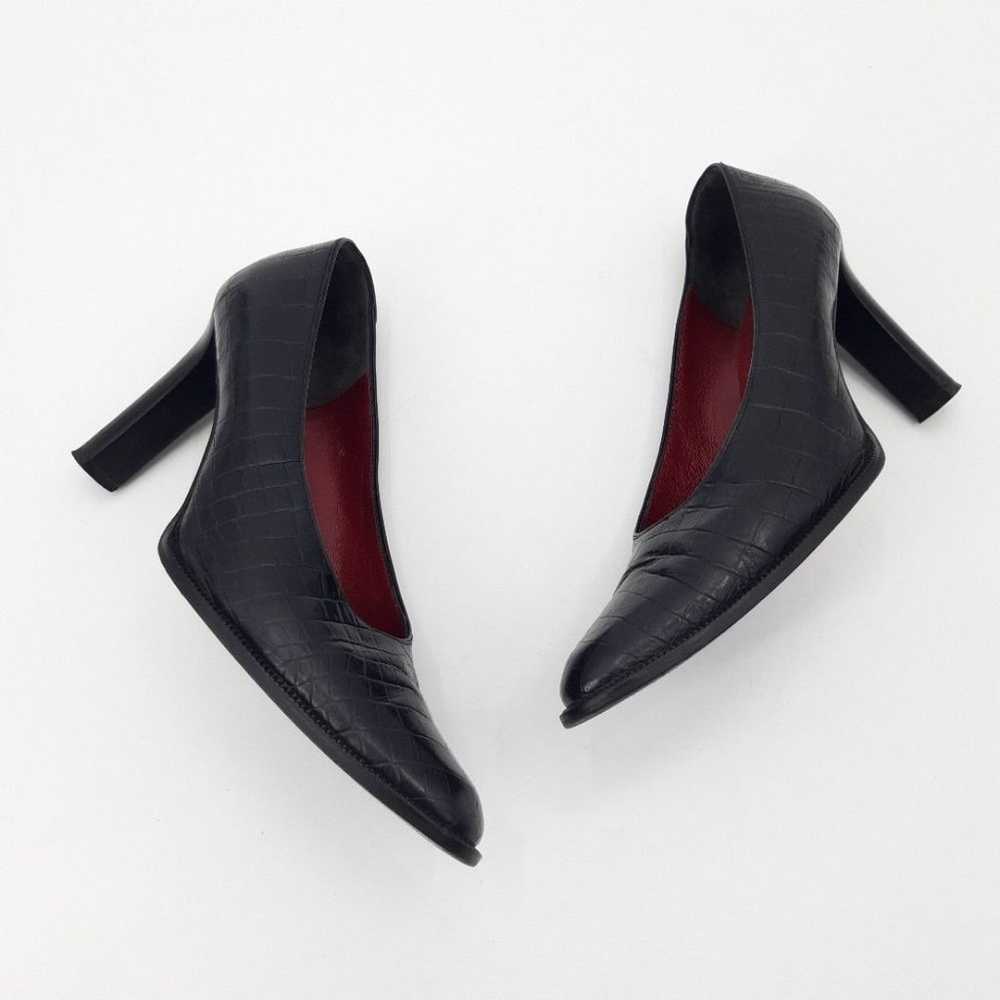YSL | Vintage Croc Embossed Leather Heels in Black - image 5