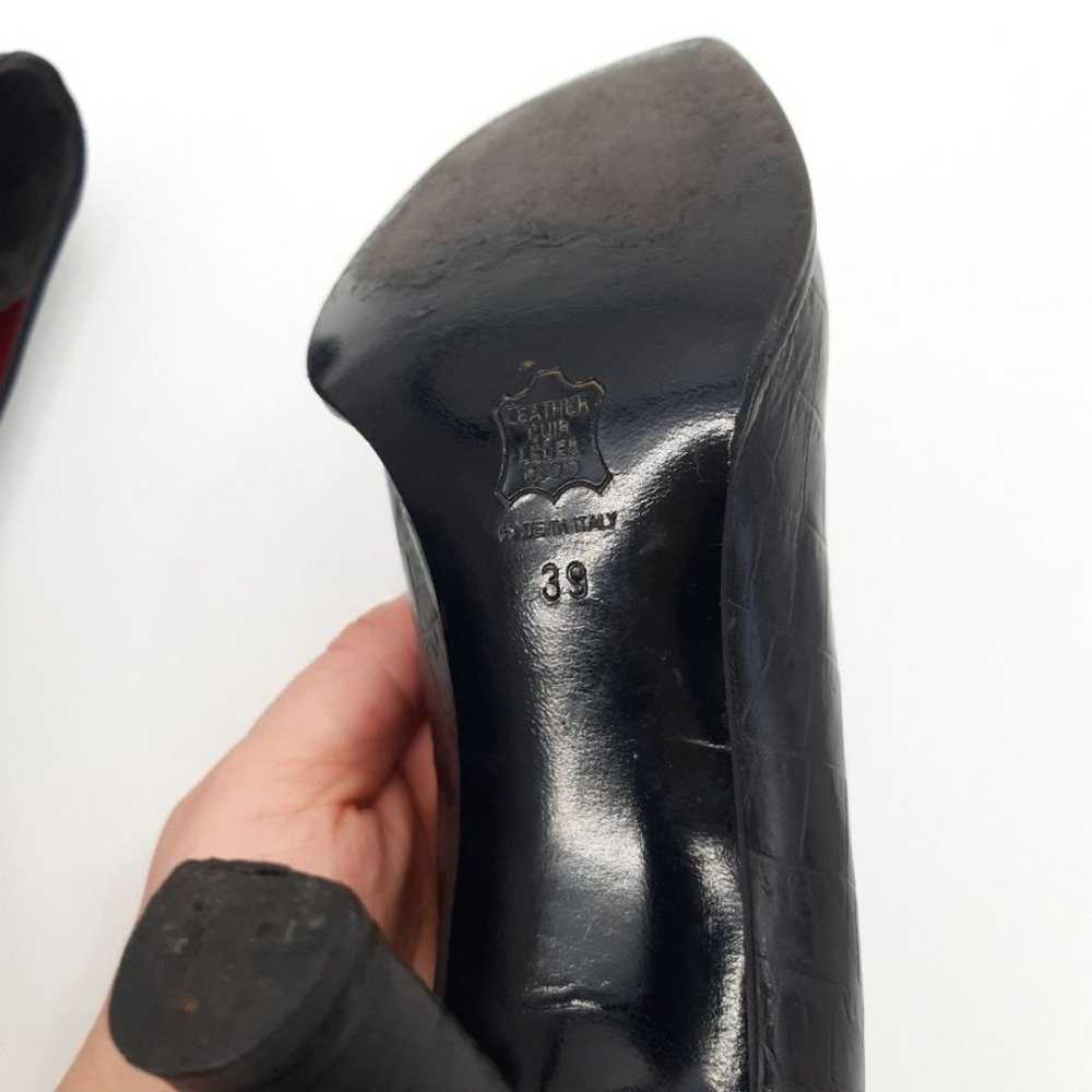 YSL | Vintage Croc Embossed Leather Heels in Black - image 9