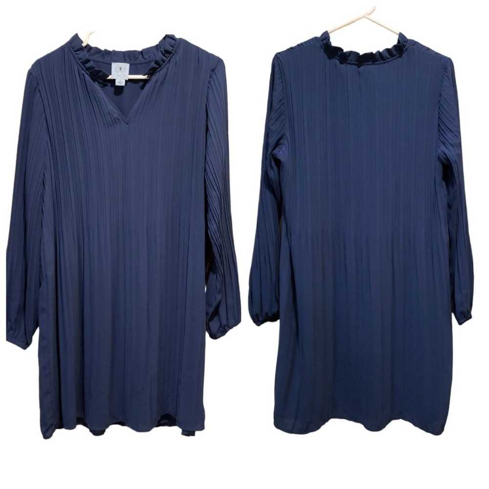 CeCe Pleated Shift Dress Blue Size Medium Boho Mi… - image 2