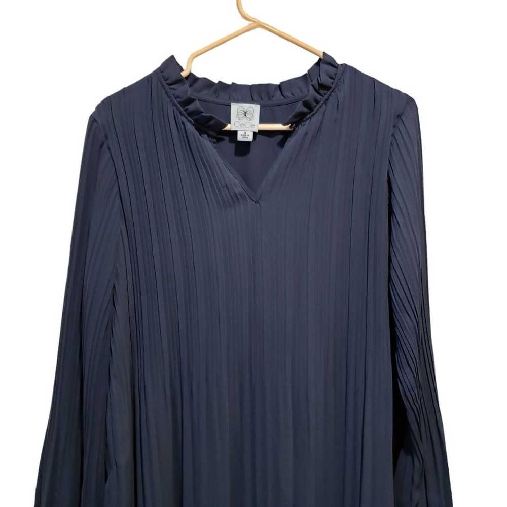 CeCe Pleated Shift Dress Blue Size Medium Boho Mi… - image 8