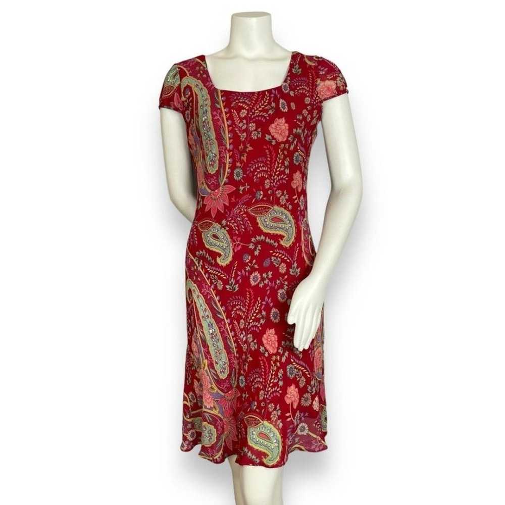 Y2K Dress Bias Cut Floral Paisley Cap Sleeves Flo… - image 1
