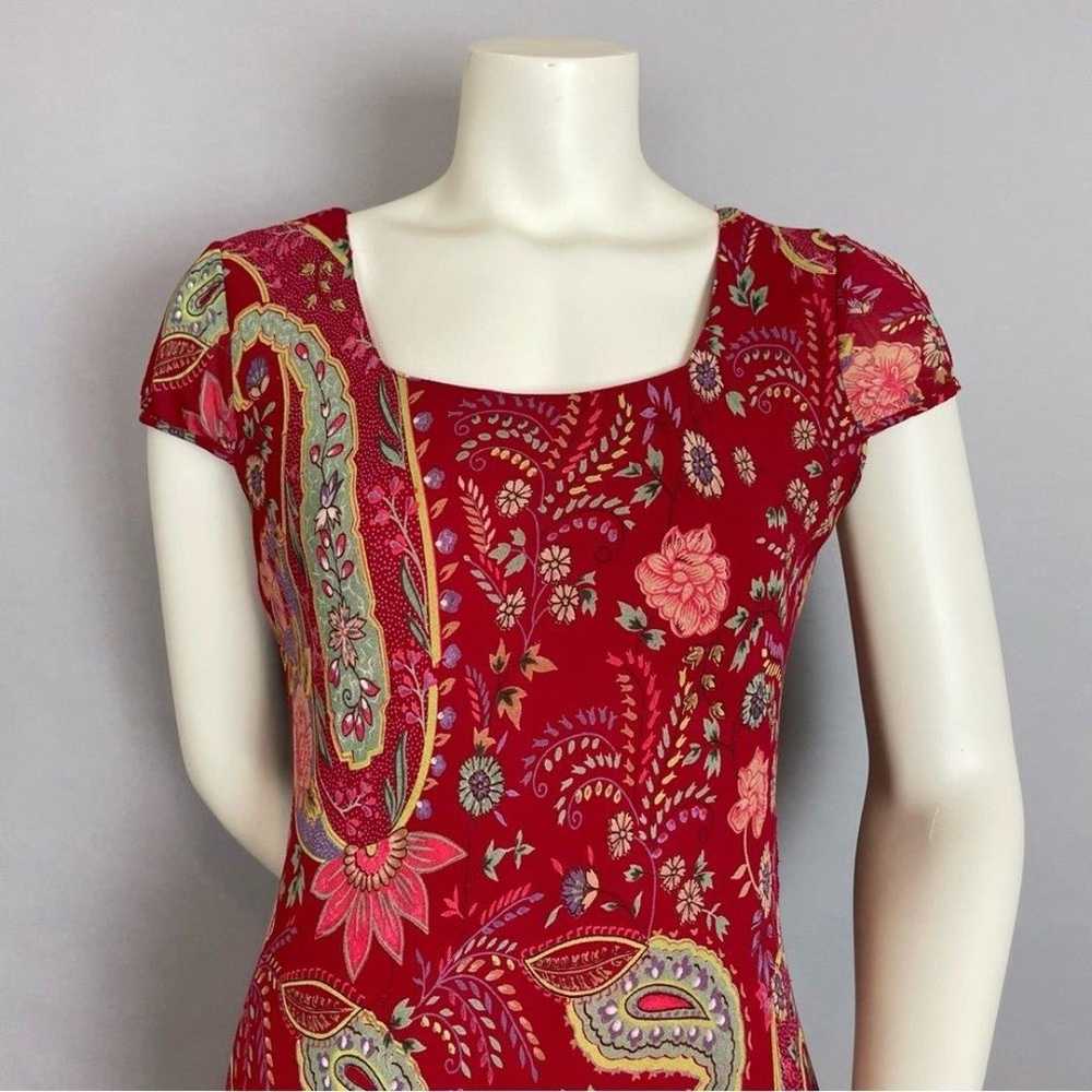 Y2K Dress Bias Cut Floral Paisley Cap Sleeves Flo… - image 4